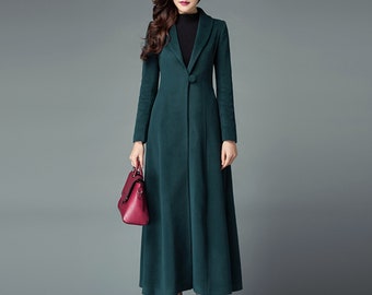 Long Wool Coat, Wool Coat, Asymmetrical Wool Coat, Winter Coat Women, Navy  Coat, Women Coat, Fitted Coat, Designer Coat, Made to Order 1605 