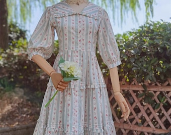 Summer Cotton Dress,Midi length tunic dress,Boho Women Dress,Vintage Ruffle dress,handmade dress