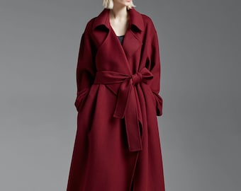 Zimowy długi wełniany płaszcz, damska kurtka kaszmirowa, wełniany płaszcz z paskiem, zimowy płaszcz w dużym rozmiarze, zimowy ciepły płaszcz, ręcznie robiony płaszcz