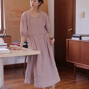 Half Sleeve Casual Linen Dress,Linen Caftan,Smock linen dress,Natural Linen Dress,Women Long Linen Dress