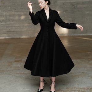 Black Wool Coat wool Princess Coat long Winter Wool Swing Coat dress Coat retro Maxi Coat handmade Coat Etsy