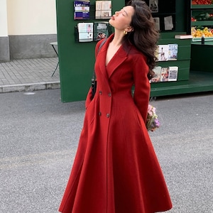 Red Princess Wool Coat,Winter Wool Swing Coat,Wool Fit and Flare Coat,Warm Winter Outwear,Handmade Coat