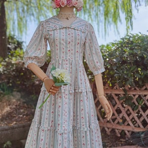 Sommer Baumwollkleid,Midi Länge Tunika Kleid,Boho Frauen Kleid,Vintage Rüschen Kleid,handgefertigtes Kleid