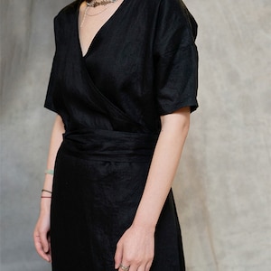 Summer Wrap Linen Dress,Linen Boho Dress,Tunic Dress,Smock linen dress,Spring Dress,Linen Wrap Dress