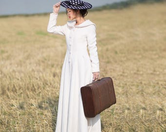 white wool dress coat