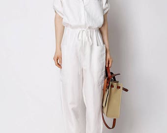 white linen plus size jumpsuit
