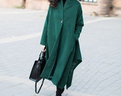 Green wool jacket long length wool coat maix wool cape wool cloak plus size winter coat cashmere coat plus size clothing