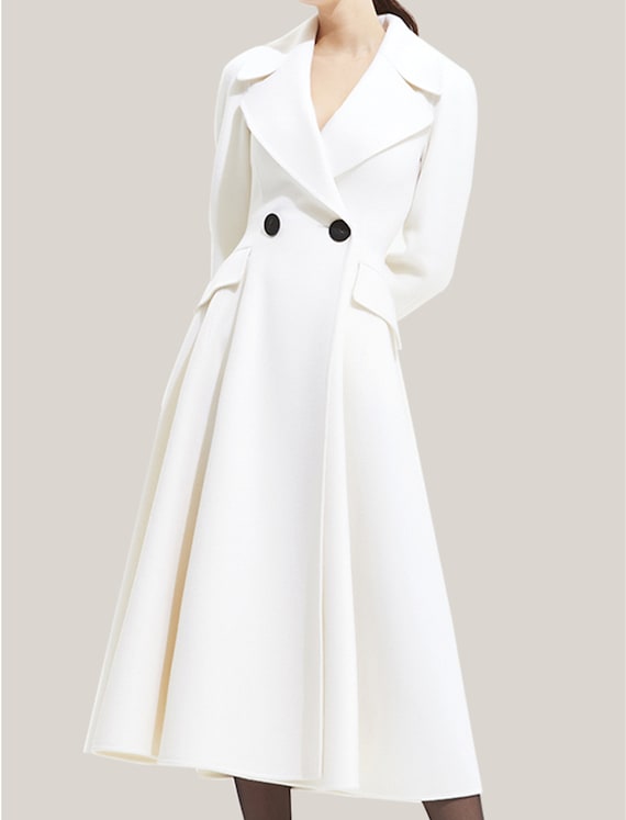 White Wool Coat,women Long Wool Jacket,cozy Coat,princess Coat,designer Coat,plus  Size Winter Coat,dress Coat,princess Coat,handmade Coat 