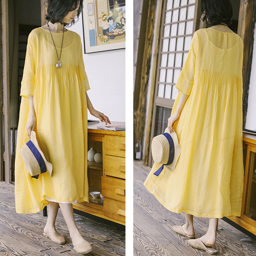 Two Palms 3/4 Sleeve Linen Dress main image 1