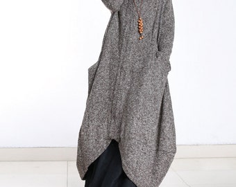 Loose wool jacket,long sleeve wool coat,long cloak,wool dress coat,spring autumn coat,plus size jacket,plus size clothing