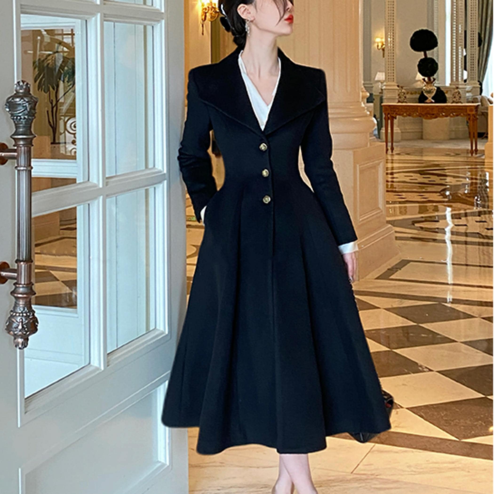 Big Collar Princess Coat,women Long Warm Jacket,winter Wool Swing