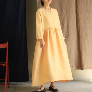 Loose linen dress,long linen dress,linen oversize dress,linen pleated dress,summer spring tunic dress,flax clothing custom
