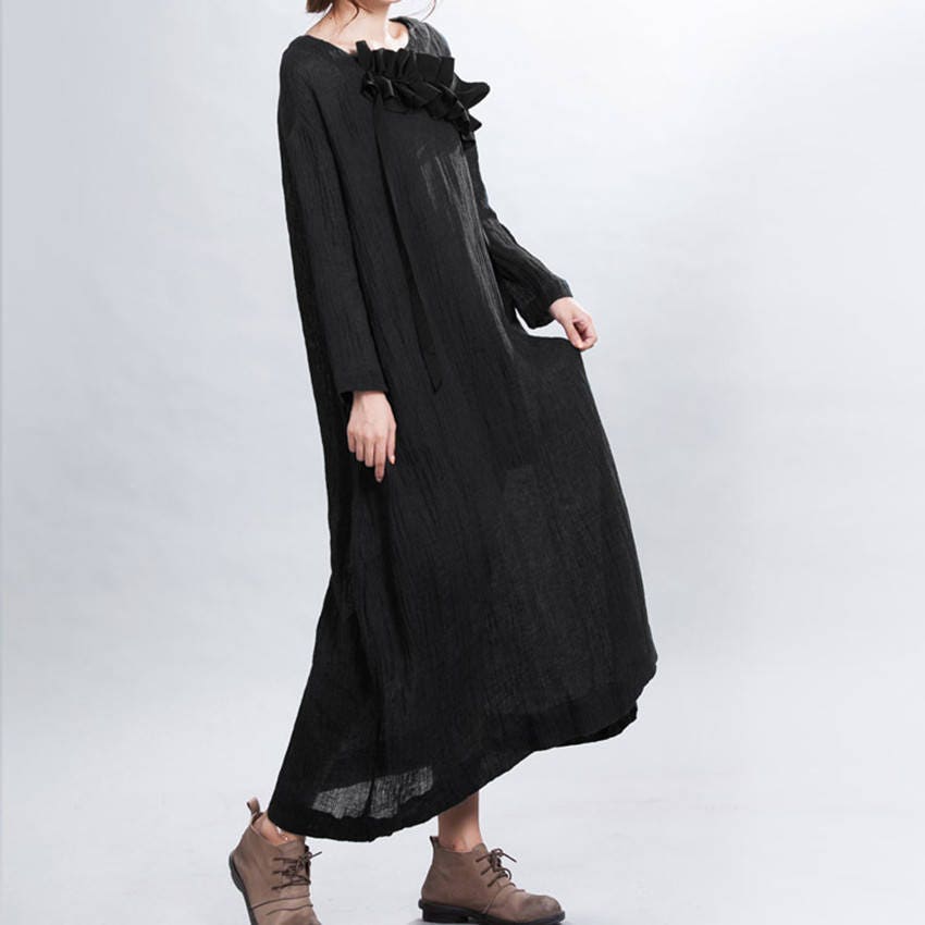 Black dress women linen tunic dress linen dress spring autumn | Etsy
