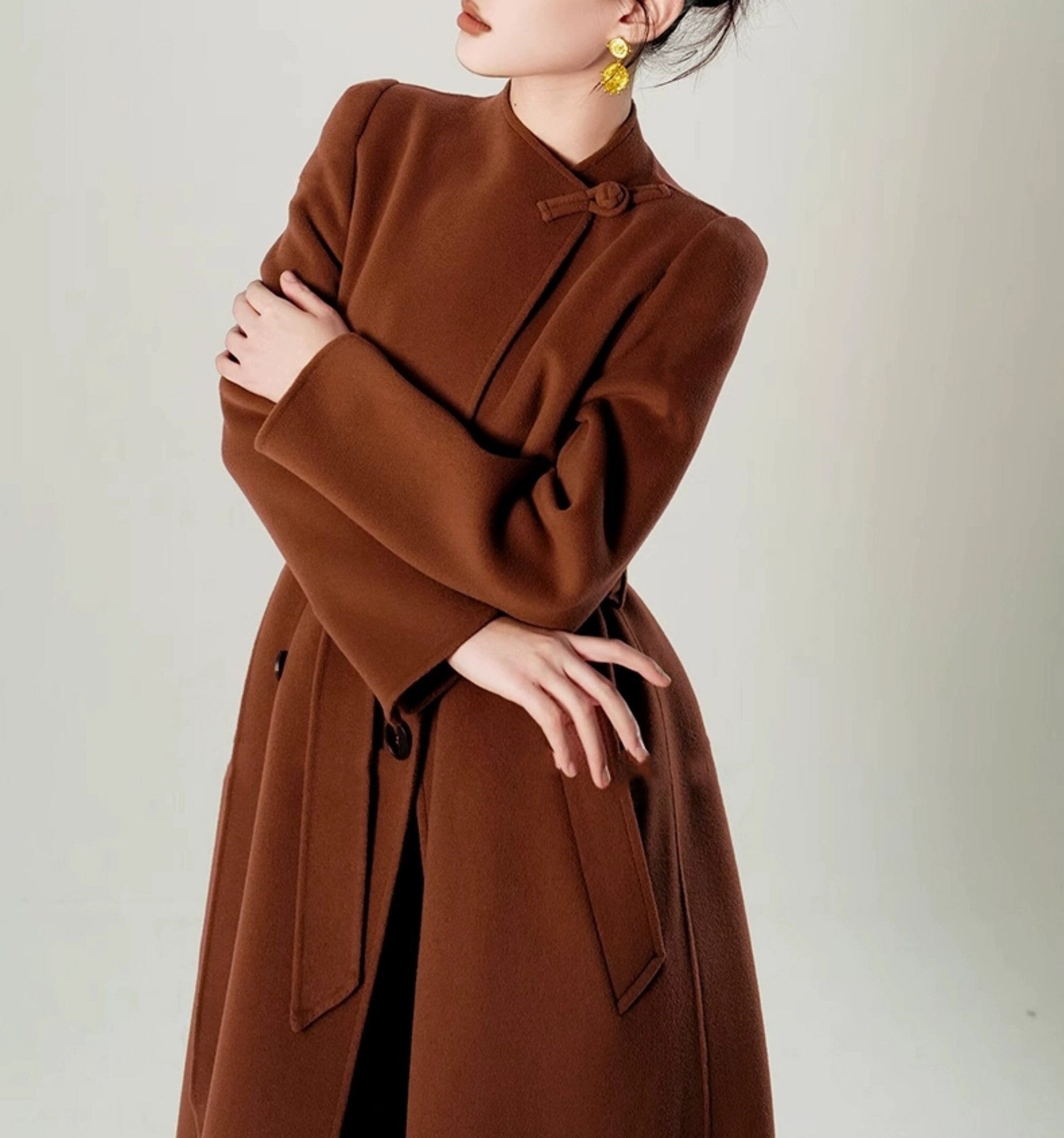 Women's Wool Cheongsam Trench Coat, Handmade Belted Coat - Etsy