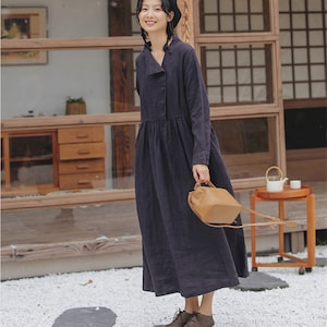 Schwarze Leinen Kleid, lange Shift Kleid, Smock Leinen Kleid, Leinen Maxi-Kleid, handgefertigte Kleid
