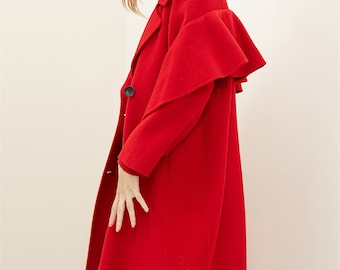 Red Coat,Wool Maxi Coat,Designer Coat,Long Wool Jacket,Wool Trench Coat,Plus Size Winter Coat,Dress Coat