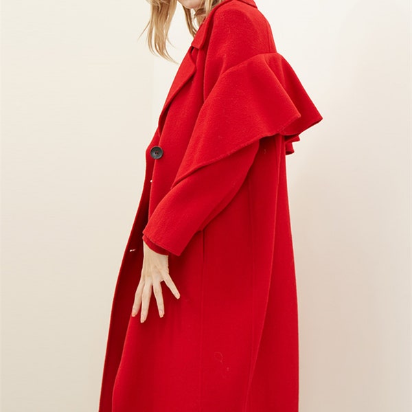 Red Coat,Wool Maxi Coat,Designer Coat,Long Wool Jacket,Wool Trench Coat,Plus Size Winter Coat,Dress Coat