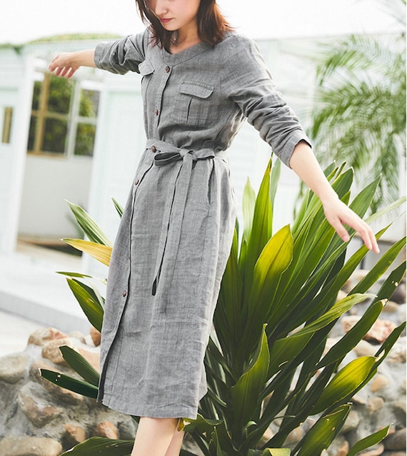 chinese dress ladies Blue and Yellow Linen Summer Dresses Women Loose Clothes S / Yellow