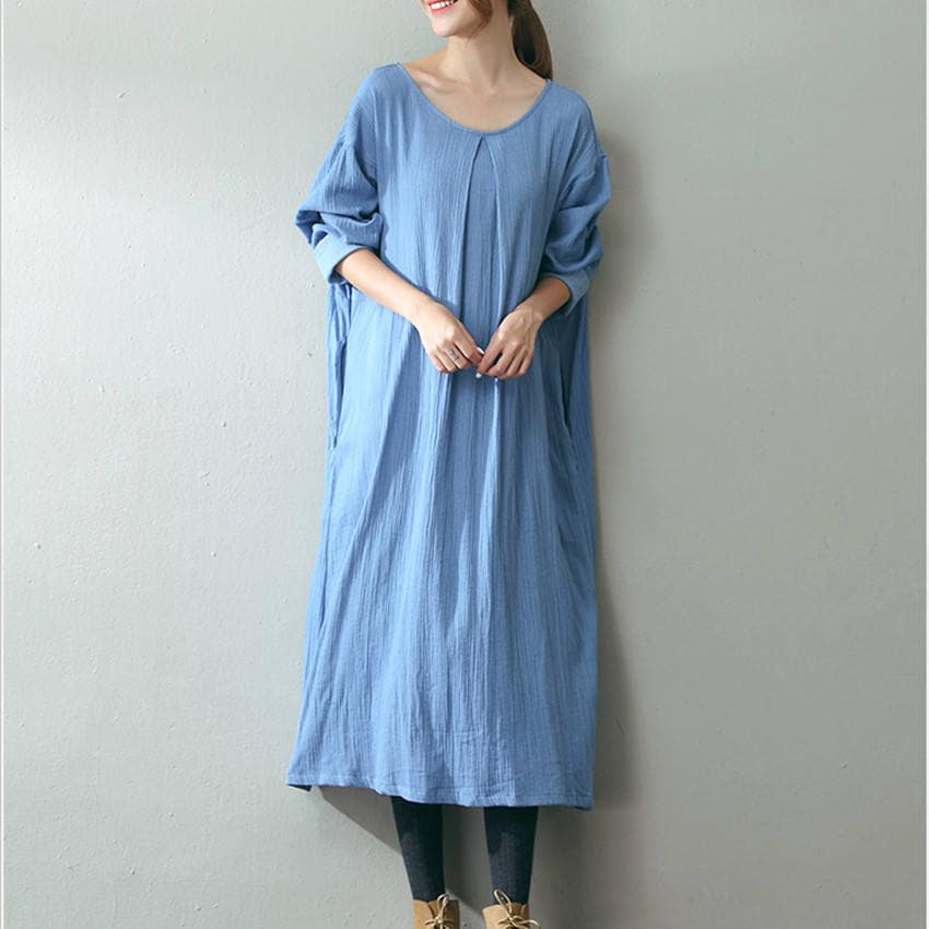 Blue linen dress loose spring autumn dress linen maxi dress | Etsy