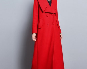 Red coat,wool coat,elegant coat,fitted coat,long full length wool jacket plus size winter coat dress coat plus size clothing