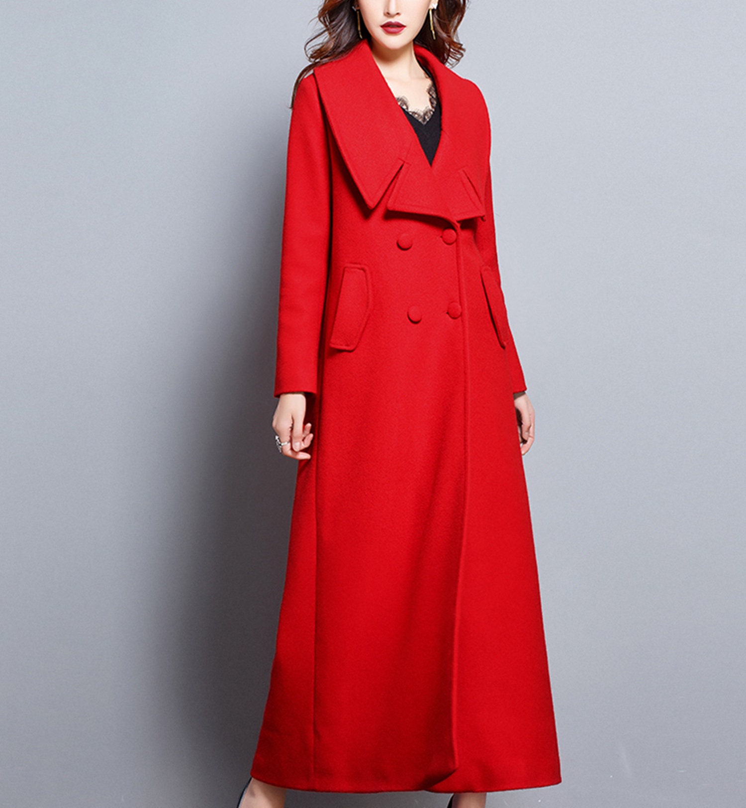 Red coat,wool coat,elegant coat,fitted coat,long full length wool jacket plus size winter coat dress coat plus size clothing Red coat,wool coat,elegant coat,fitted coat,long full length wool jacket plus size winter coat dress coat plus size clothing