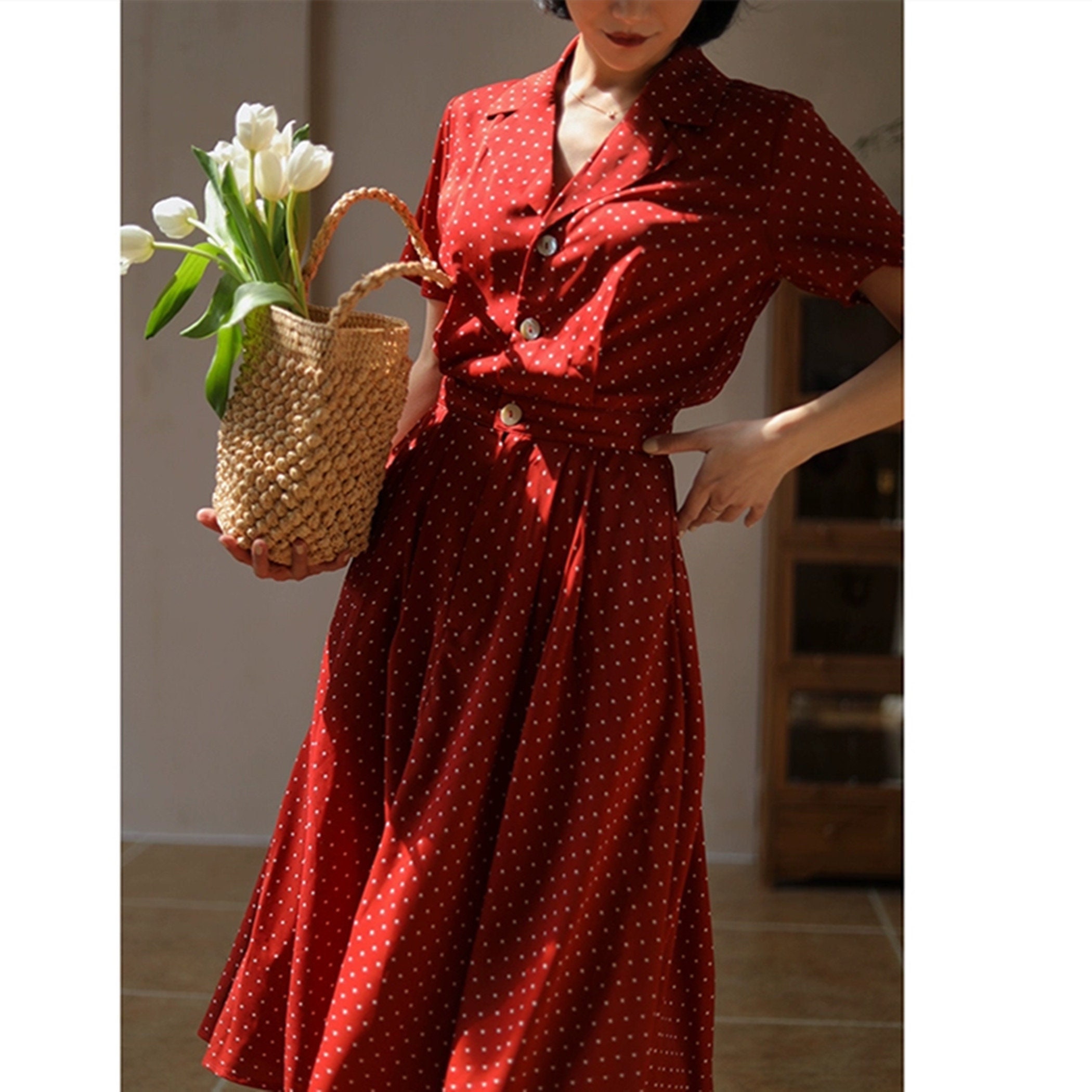 Red Chiffon Midi Dress - Etsy