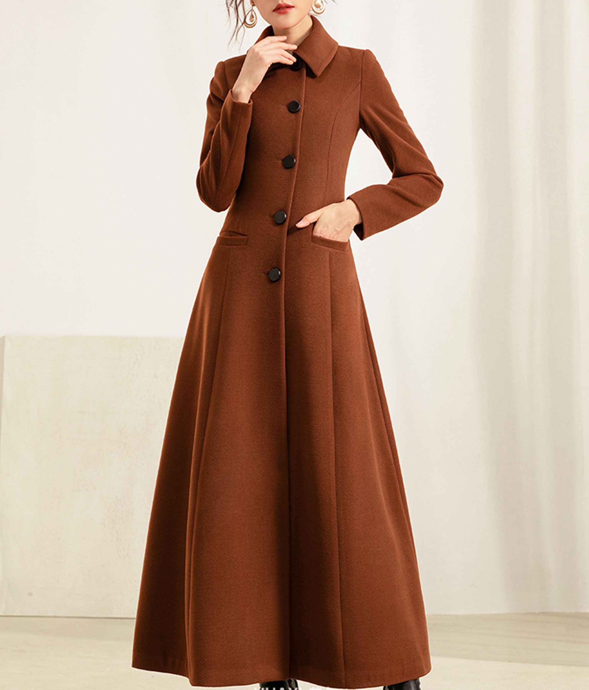black winter coat, long wool coat, wool jacket, fitted coat, long coat 1840# black winter coat, long wool coat, wool jacket, fitted coat, long coat 1840#