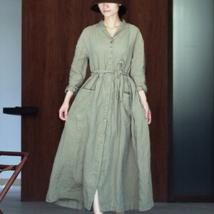 Long sleeve linen dress,spring autumn linen tunic dress,maxi dress,casual dress,day dress,custom,plus size dress