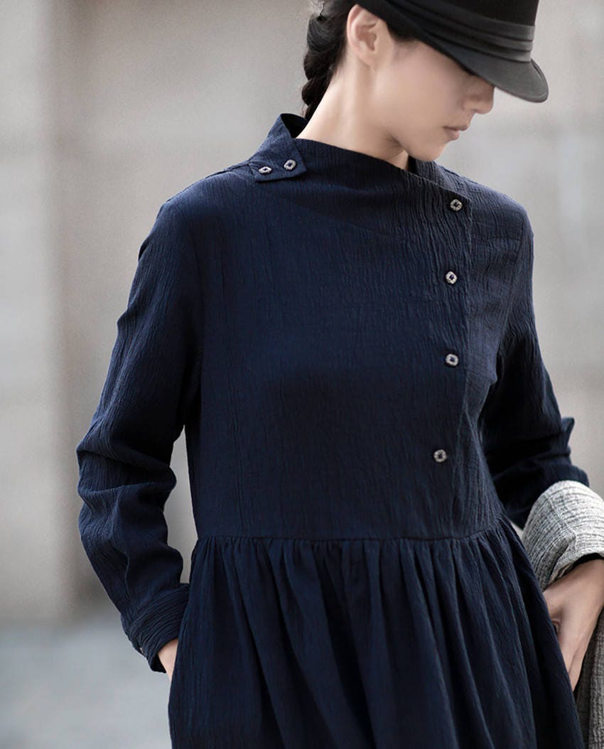 Black Linen Dress Long Kaftan Linen Tunic Dress Long Sleeve - Etsy ...