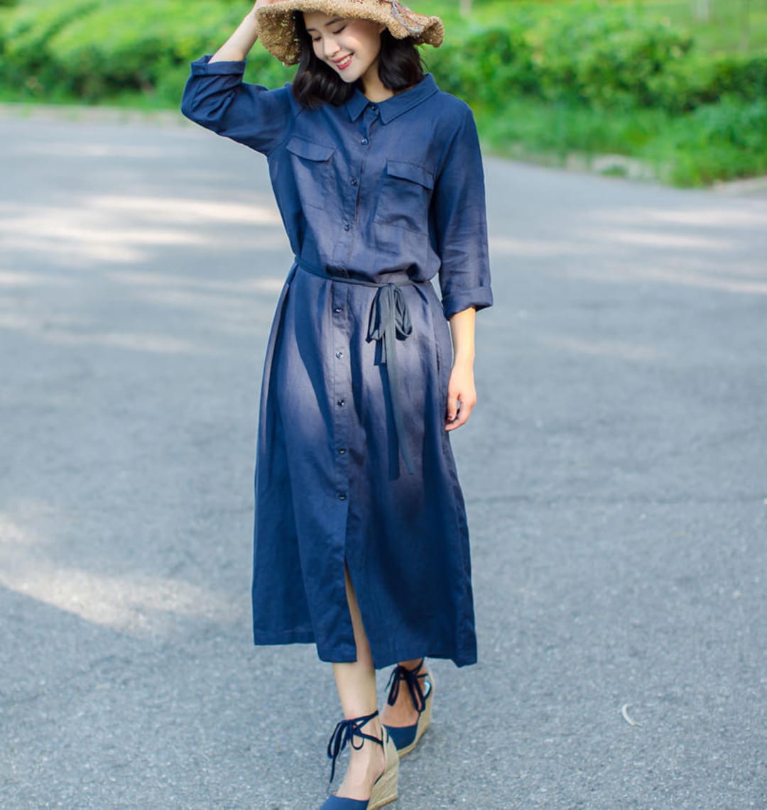 Spring Autumn Tunic Dress Long Linen Shirt Linen Dress Loose Cotton Dress Long Sleeve Women Dress Plus Size Clothing Custom Maternity