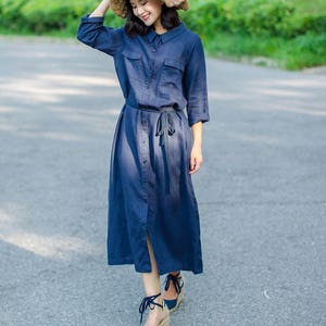 Spring autumn tunic dress long linen shirt linen dress loose cotton dress long sleeve women dress plus size clothing custom maternity