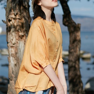 Loose linen top,bat-wing sleeve linen shirt,tunic shirt,spring summer top,loose blouse,plus size clothing,handmade top,custom