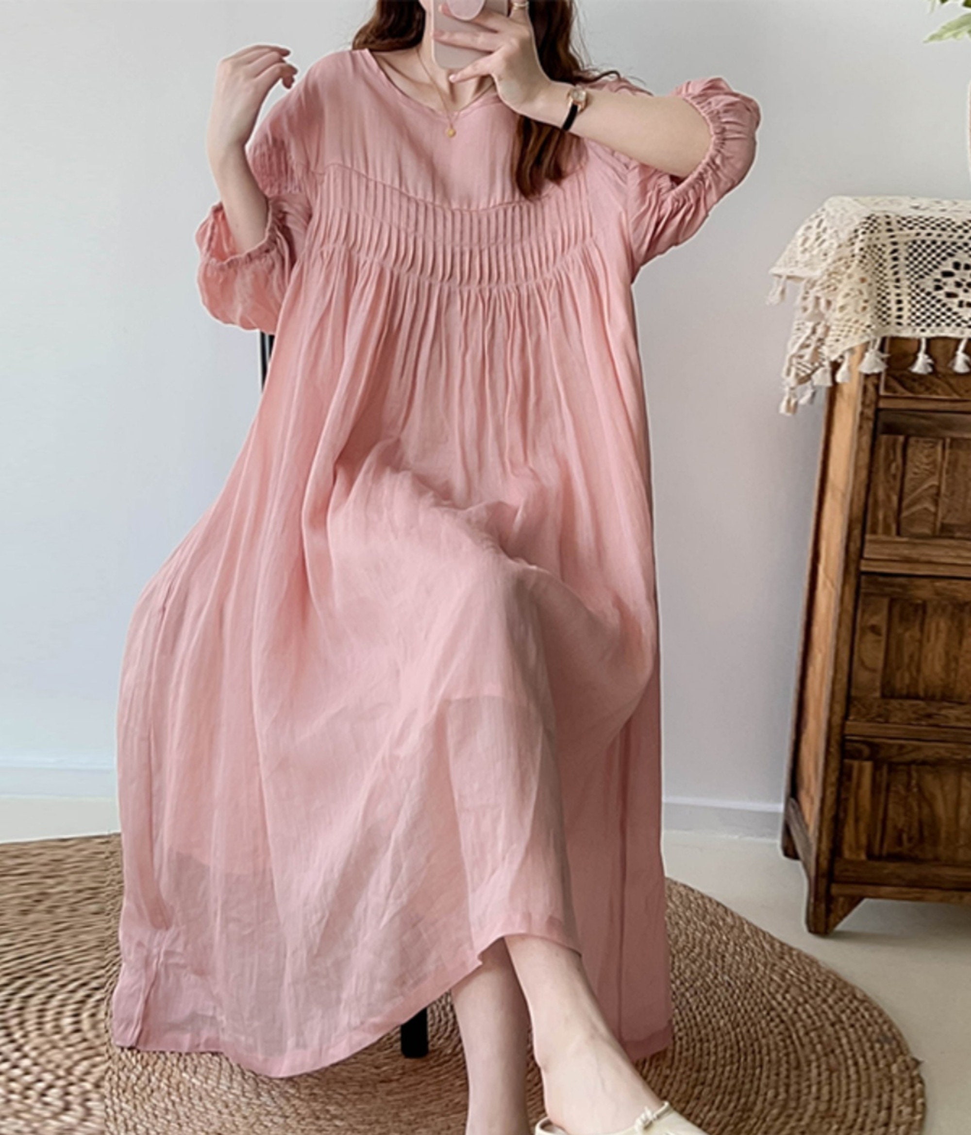 Gathered Relaxed Dress with 3/4 Sleeves | Rosie Black Linen Blend Dress