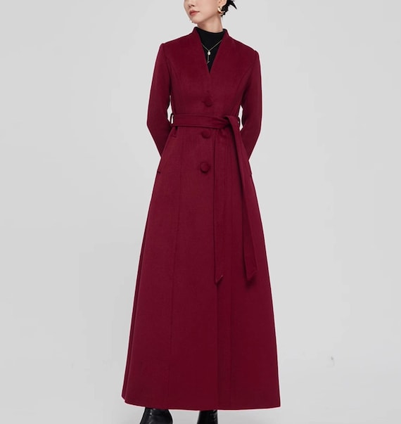 Women Long Length Wool Jacket,Wool Belt Fitted Coat,Plus Size Winter Coat,Dress Coat,Trendy Coat,Handmade Coat