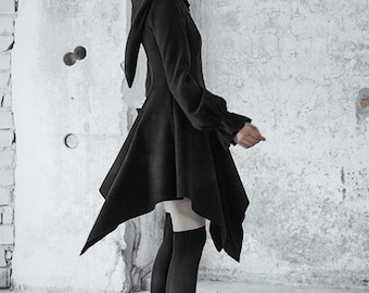 Black Winter Coat,big Hooded Coat,wool Winter Jacket,minimalist