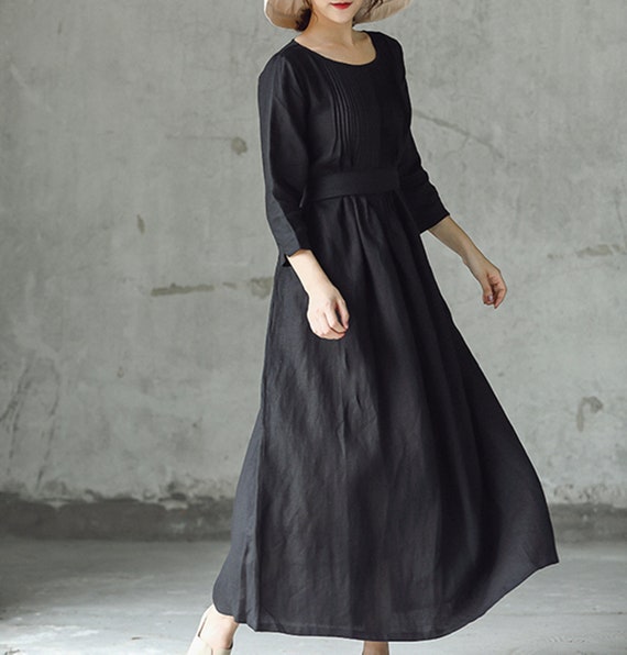 Black dress,loose linen dress,linen tunic dress,long dress,linen maxi dress,prom dress,plus size clothing,handmade dress