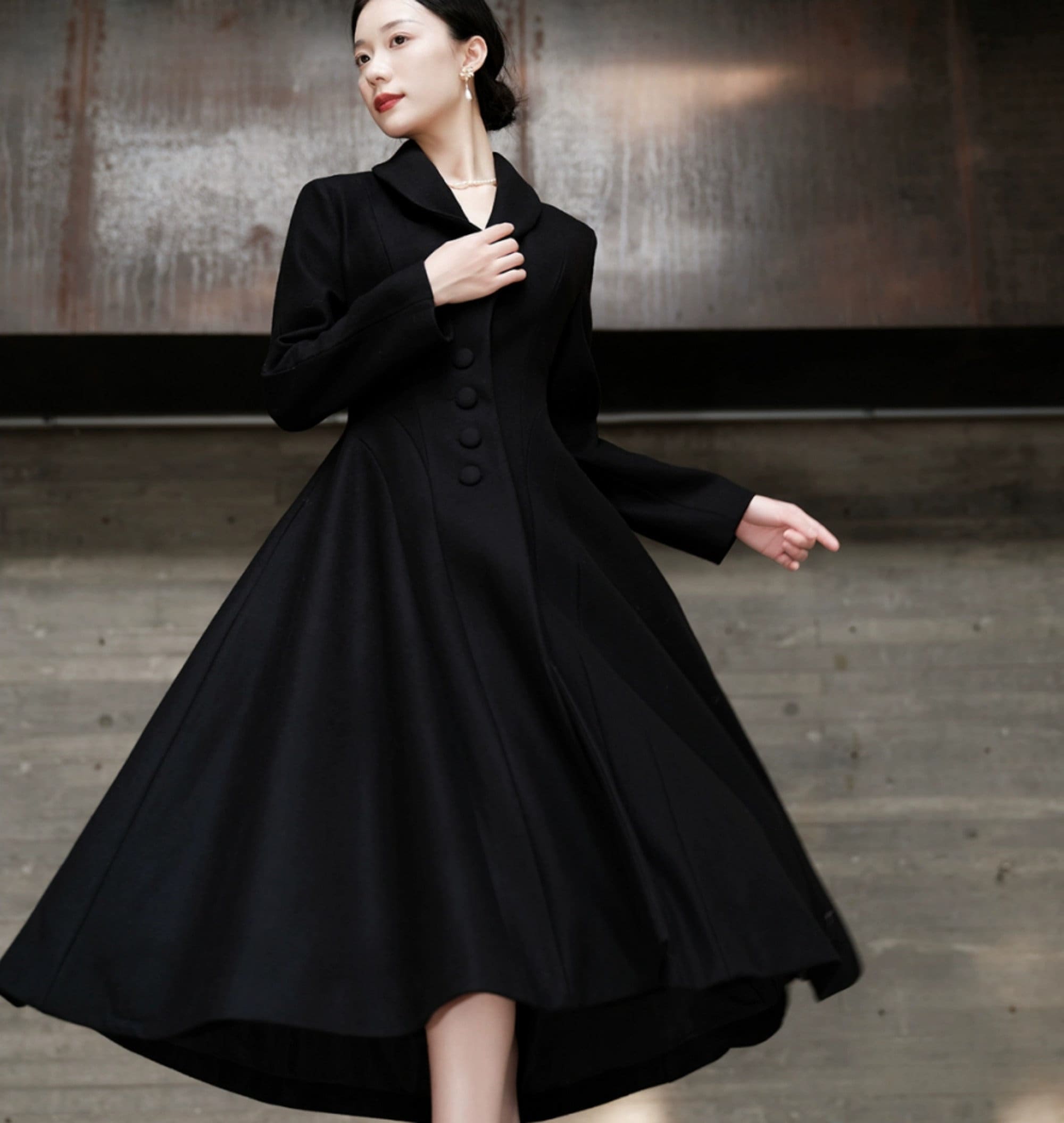 long black coat dress Long Sleeve Corset Detail Maxi Coat Dress Black
