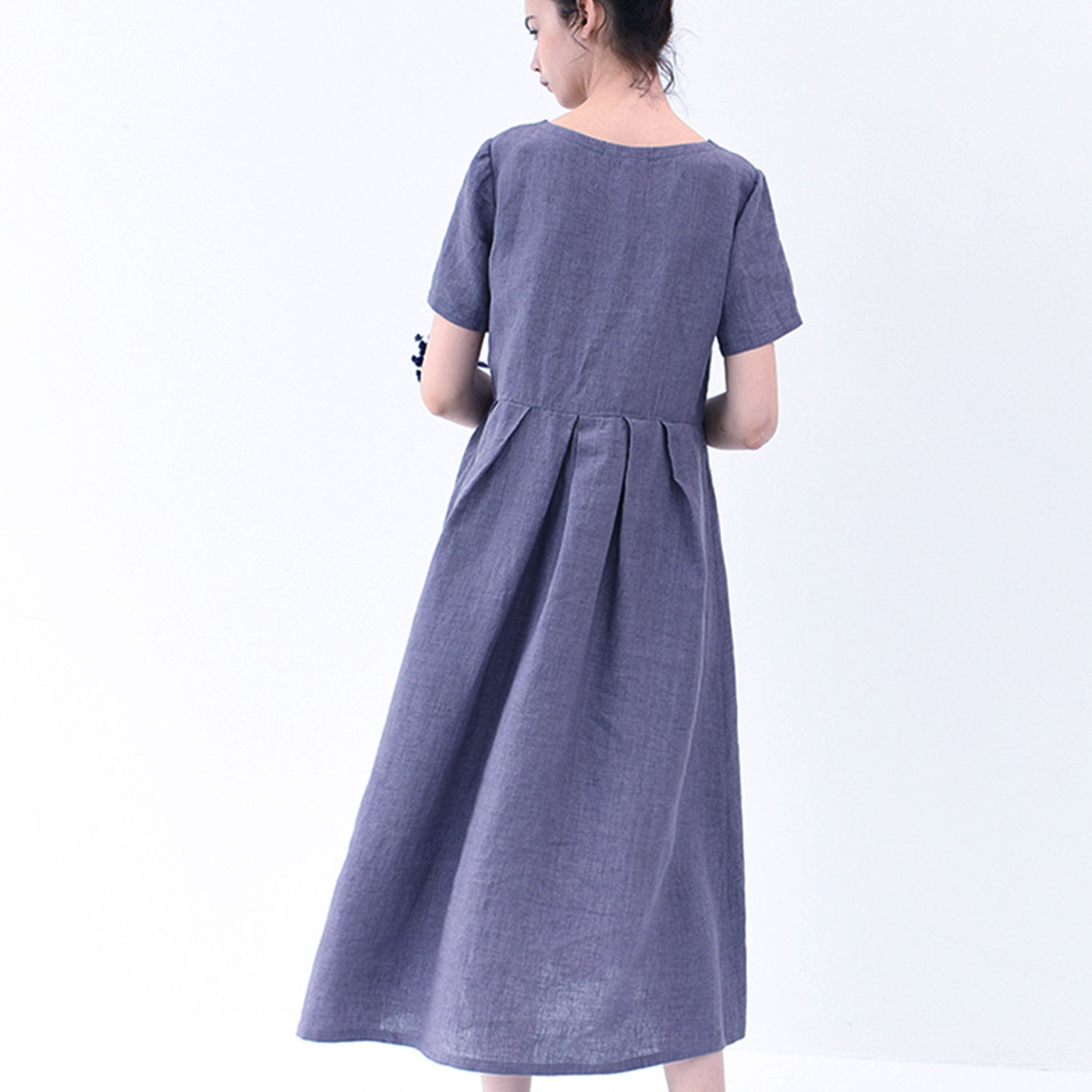 Summer Linen Dressshort Sleeve Tunic Dressloose Etsy