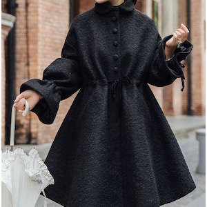 Women wool jacket warm cozy coat outwear bat-wing sleeve wool cape cloak plus size winter coat long sleeve coat dress plus size clothing