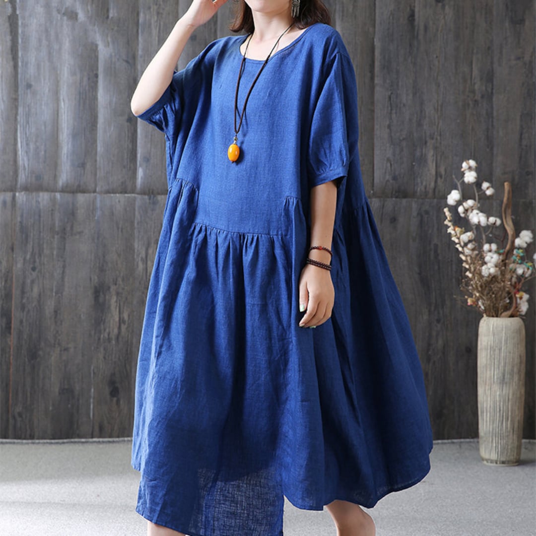 Loose Summer Dress,midi Dress,linen Tunic Dress,loose Casual Dress
