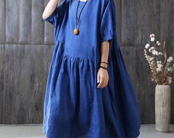 Loose summer dress,midi dress,linen tunic dress,loose casual dress,linen caftan,asymmetric dress,plus size clothing