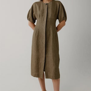 Puffy Sleeve Linen Dress,Linen Smock Dress,Casual Dress,Handmade Dress