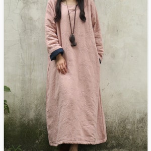 Loose casual long sleeve autumn dress linen tunic dress maxi dress long robe winter warm dress coat maternity dress