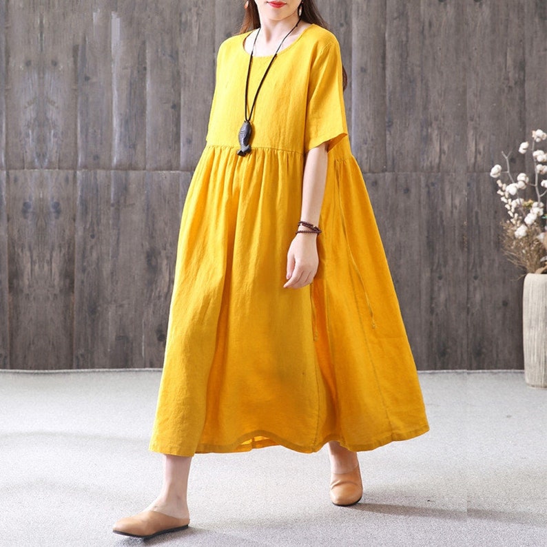 Yellow Summer Dressloose Cotton Dressorganic Linen Dress - Etsy