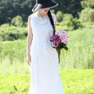 Summer dress,loose fit dress,v-neck linen dress,sleeveless long dress,silk linen long dress,white dress,handmade dress,custom