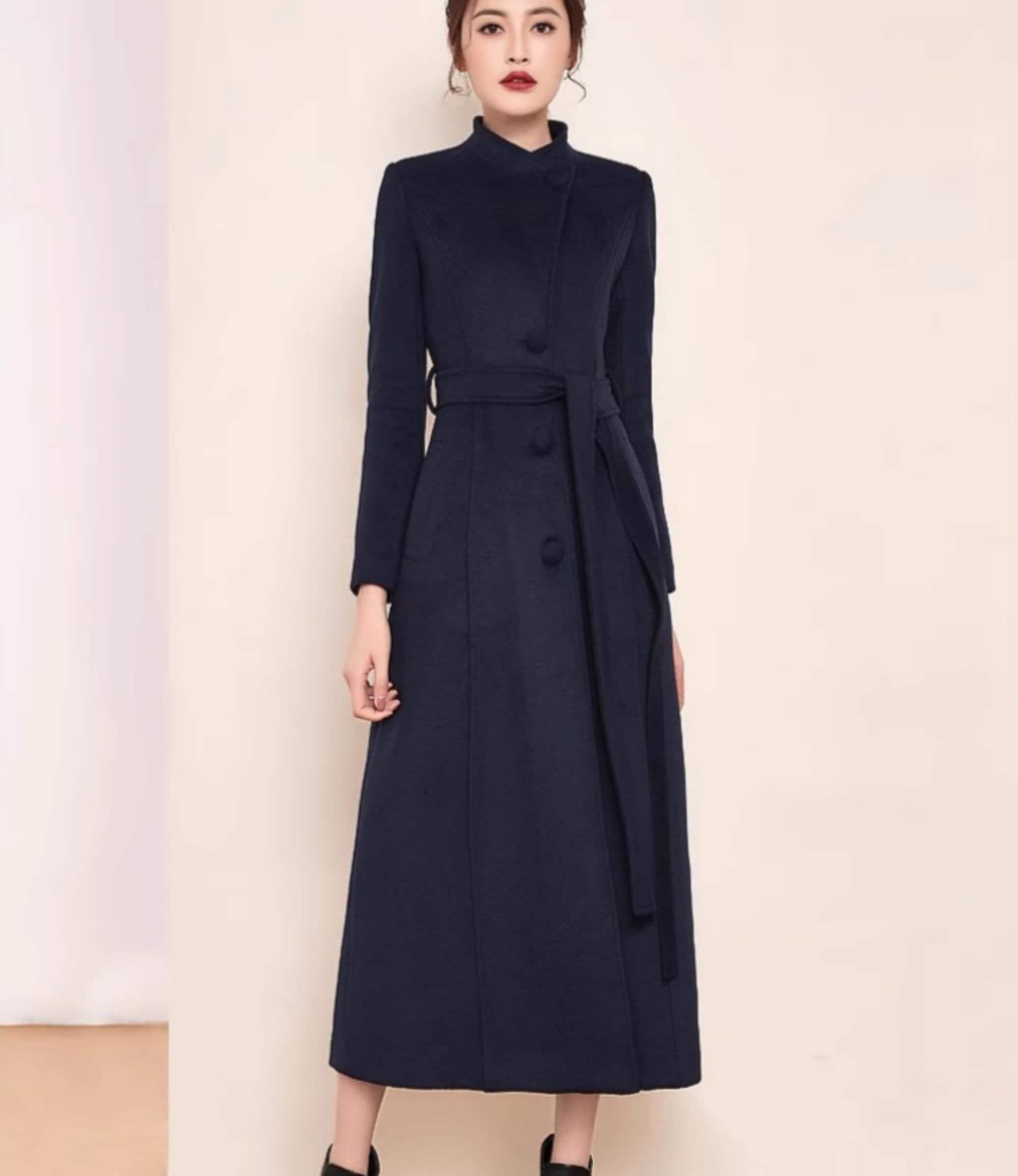Women High Collar Wool Jacket,long Cozy Wool Belt Coat,winter Warm