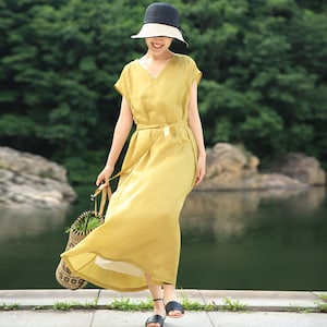 Loose linen dress,short sleeve tunic dress,summer dress,linen caftan,day dress,long shift dress,handmade dress,plus size dress