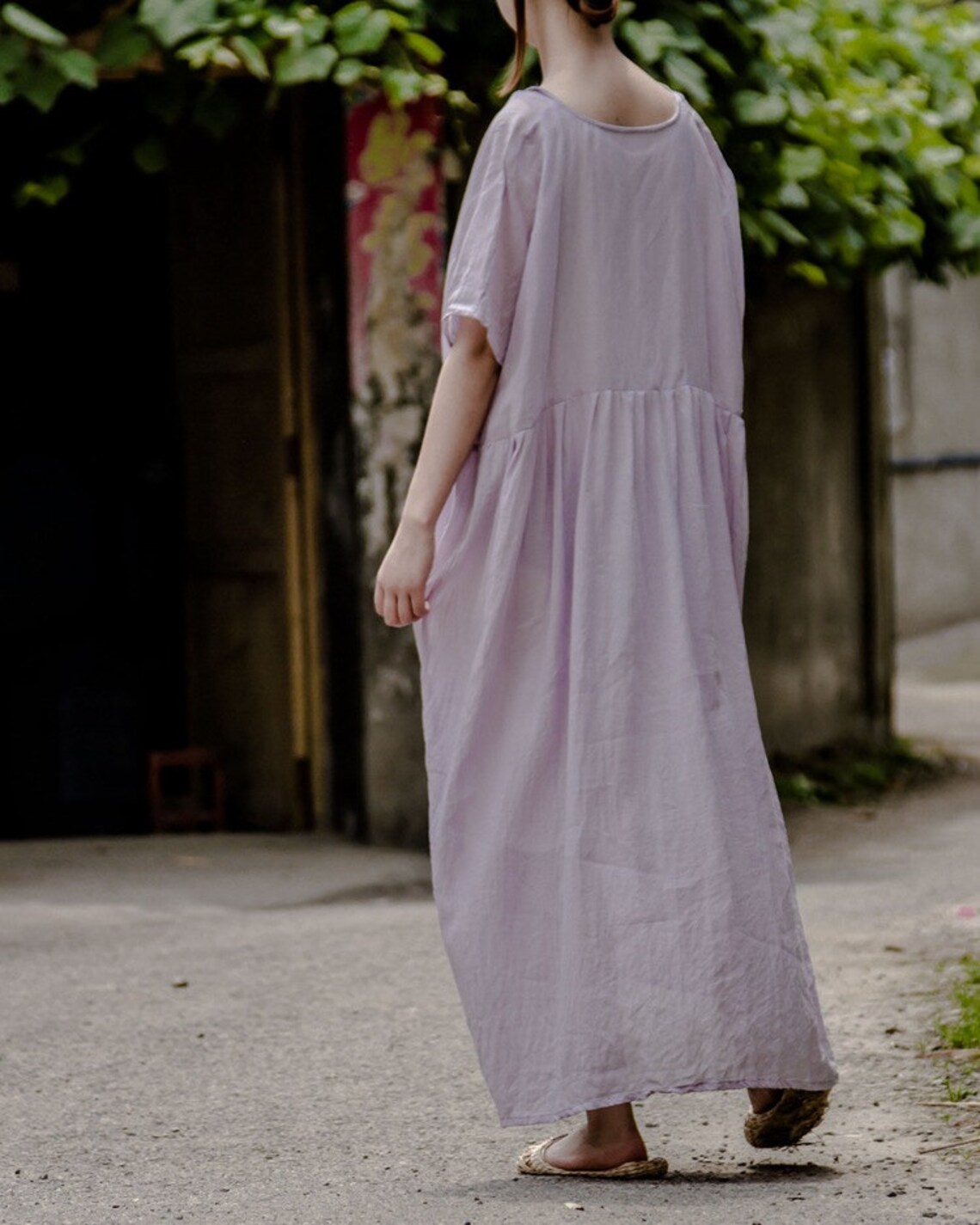 Women V round tunic dress summer linen dress long pleated Etsy
