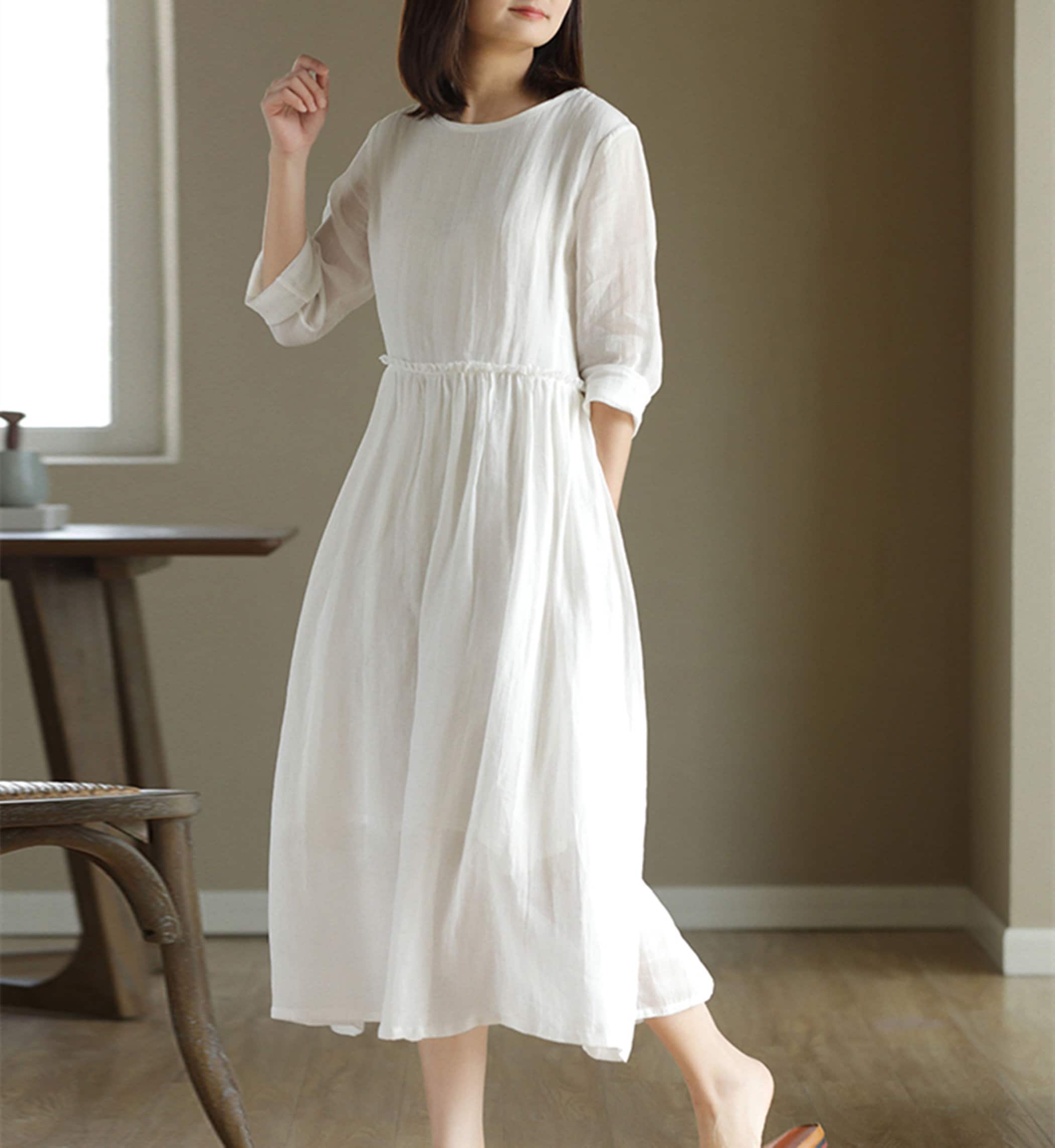 Angie Dress 3/4 sleeve in Linen