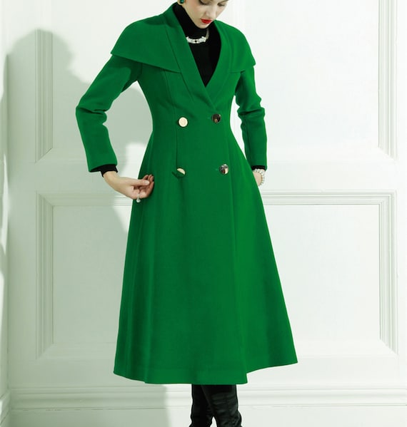 Green Coat,cashmere Coat,wool Jacket With Buttons,designer Coat